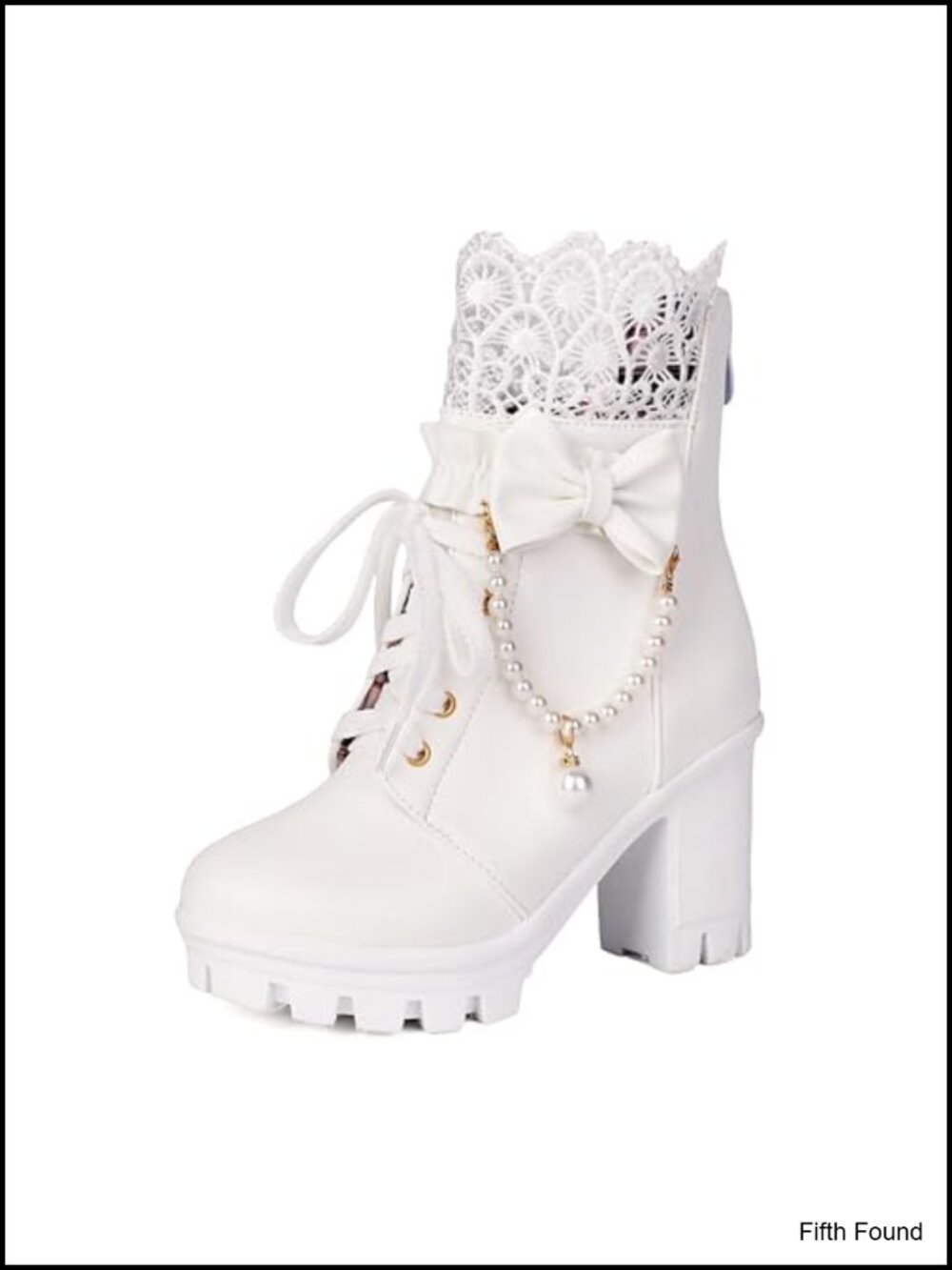 Platform Ankle Boots Faux Leather Lace Pearl Goth Booties